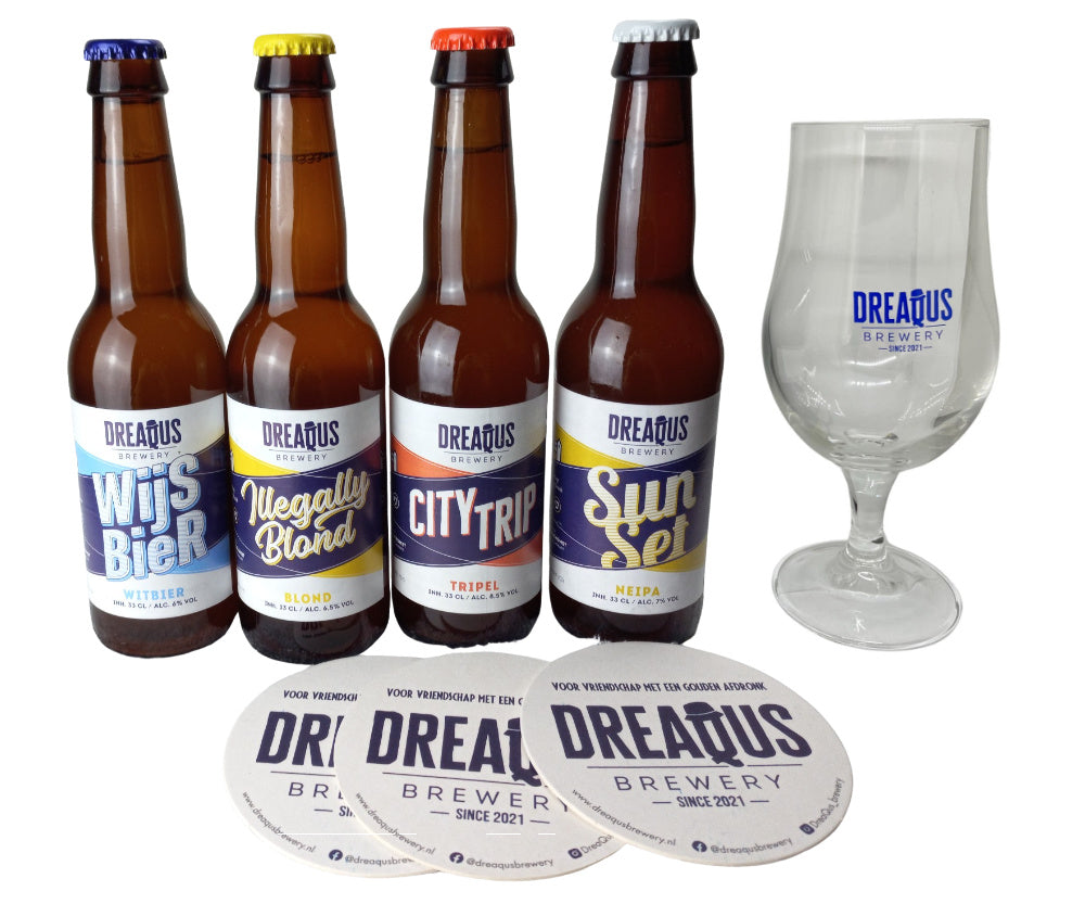 Bierpakket 4 bieren met glas - Dreaqus Brewery