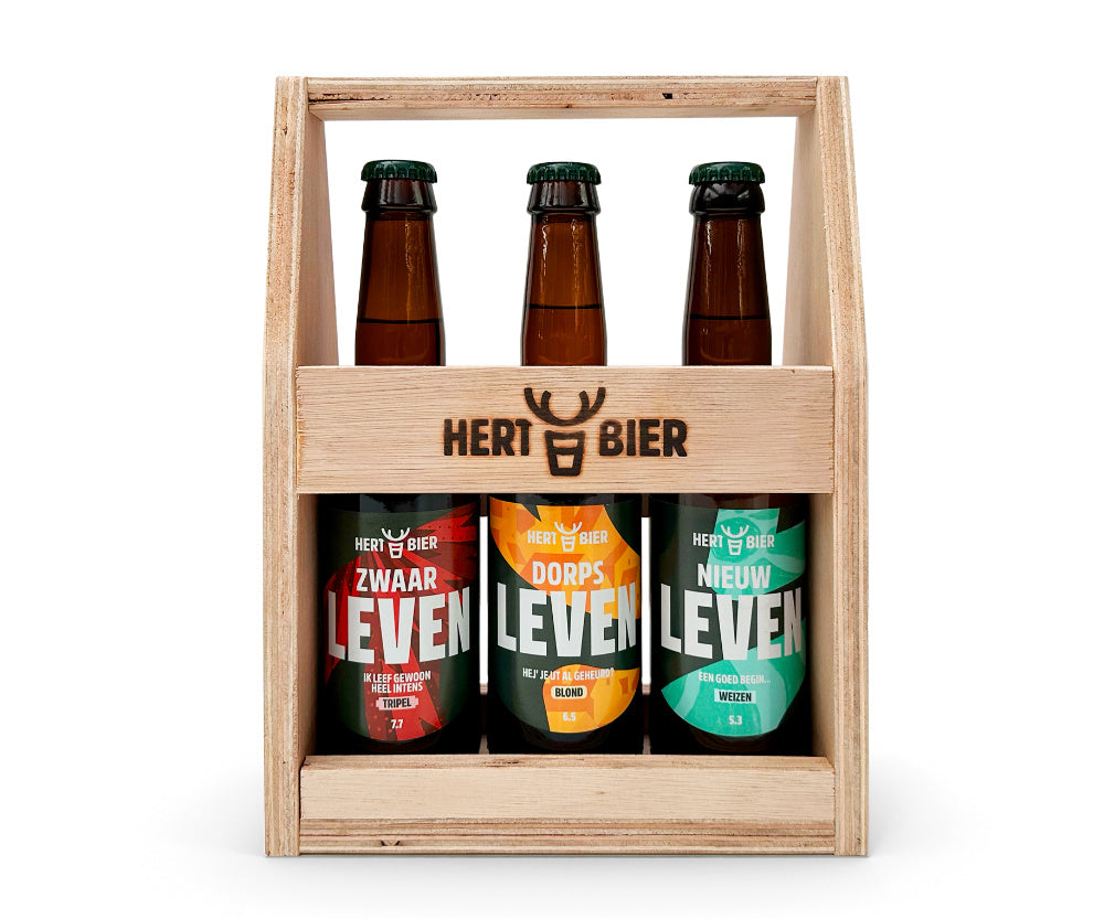 Houten kratje met 3 speciaalbieren - Hert Bier