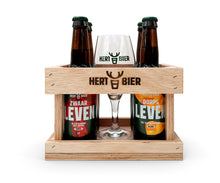 Afbeelding in Gallery-weergave laden, Houten Kratje met 4 Speciaalbieren + glas - Hert Bier