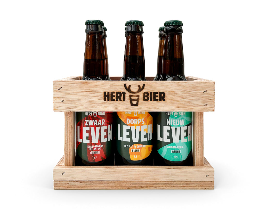 Houten Kratje met 6 Speciaalbieren - Hert Bier