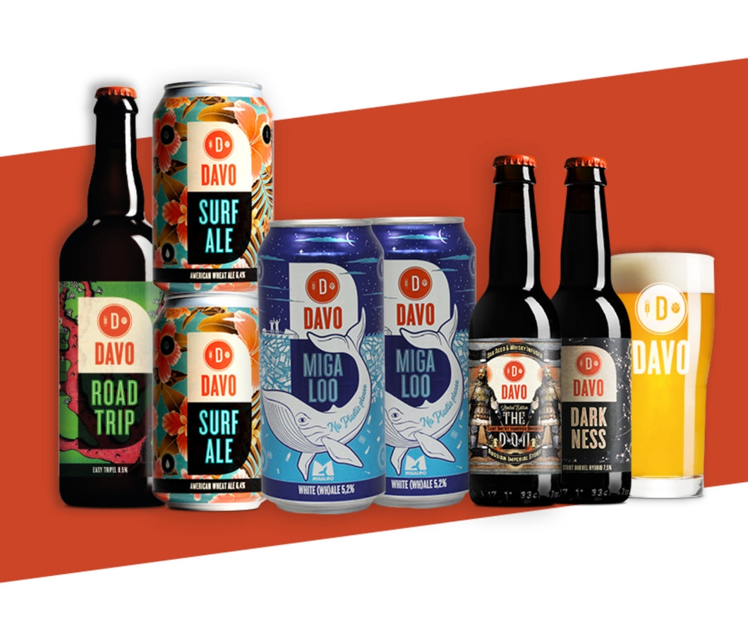 davo bierpakket proeverij road trip surf ale miga loo darkness glas 