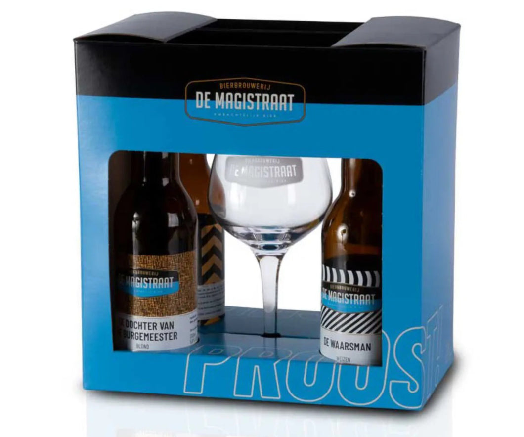 Cadeauverpakking 4 flessen + Glas - Magistraat